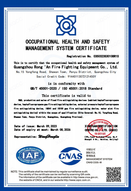 Chiny Guangzhou rongan fire equipment co. LTD Certyfikaty